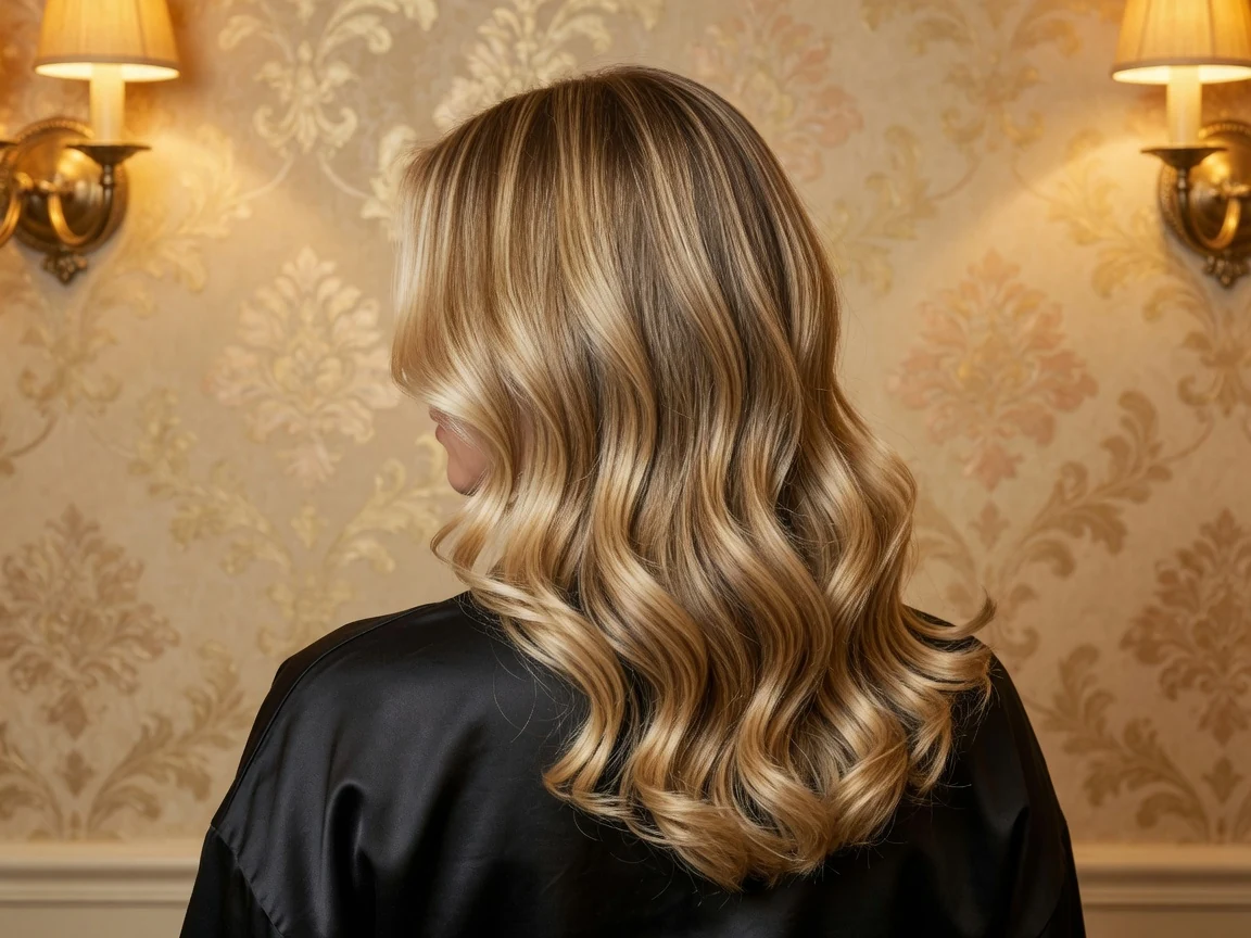 Bright foilayage face-framing highlights blending into soft balayage lengths